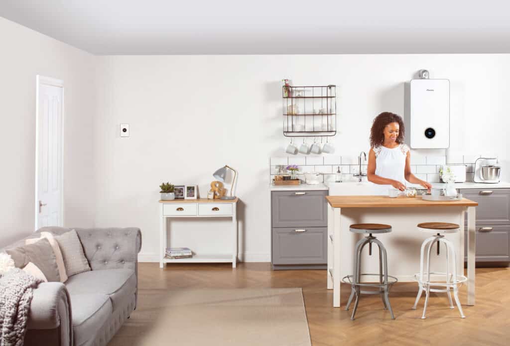 New combi gas boiler in modern home